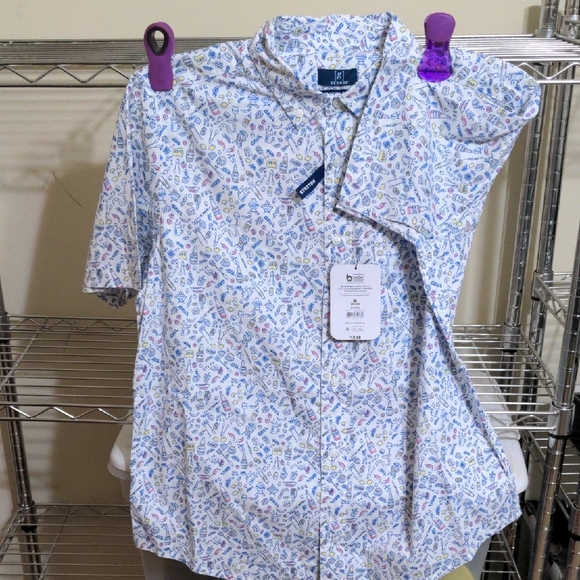 George Men's White Shirt with Blue and Purple Patterns - Picture 5 of 5